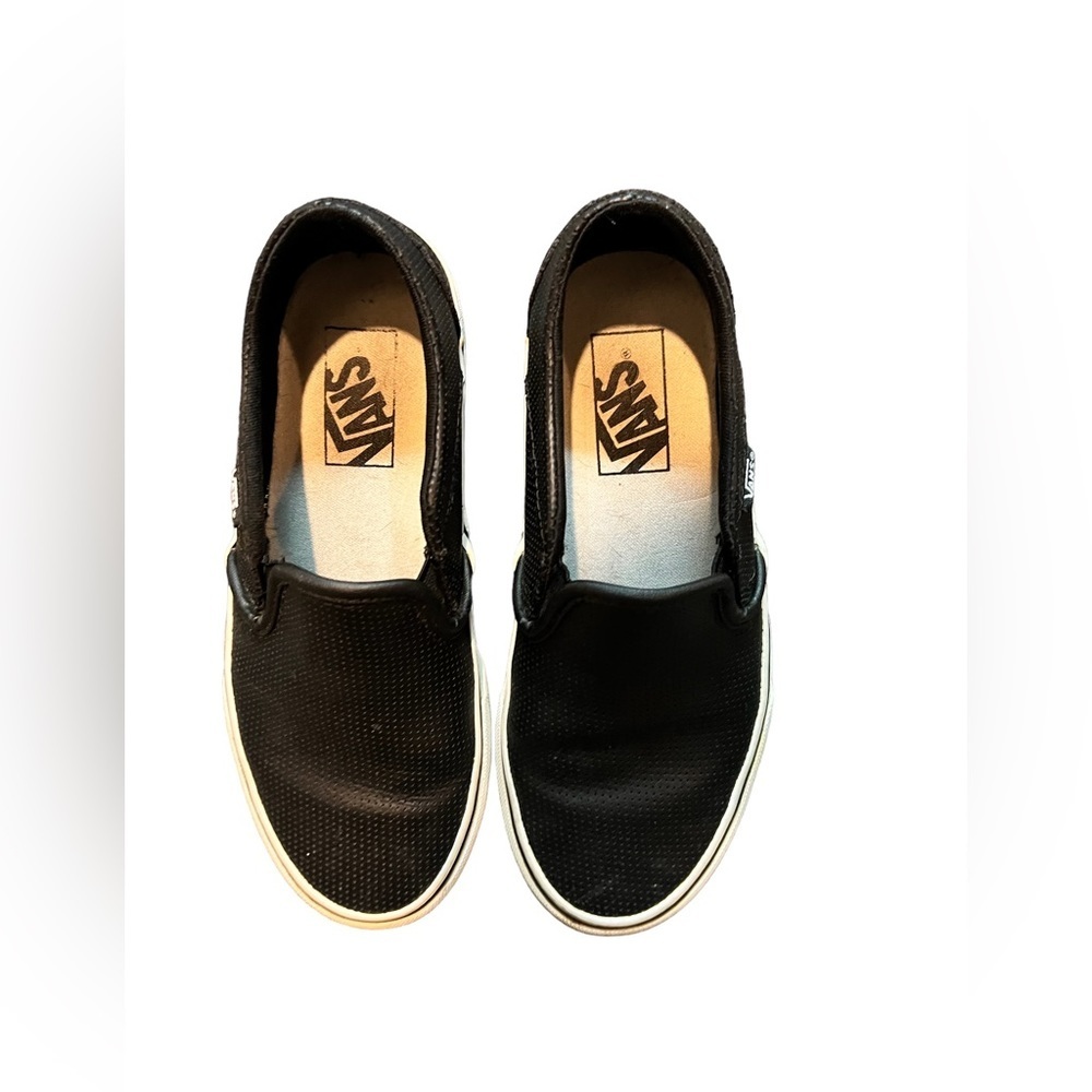 Vans slip ons Black Leather Upper Size 6 Barely worn